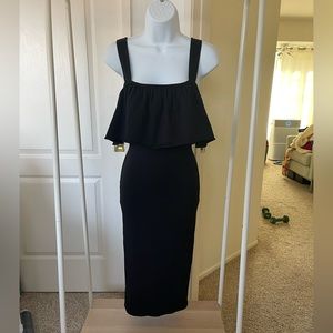 ASOS black ruffle tight elastane and cotton long maxi dress size 0 NWT